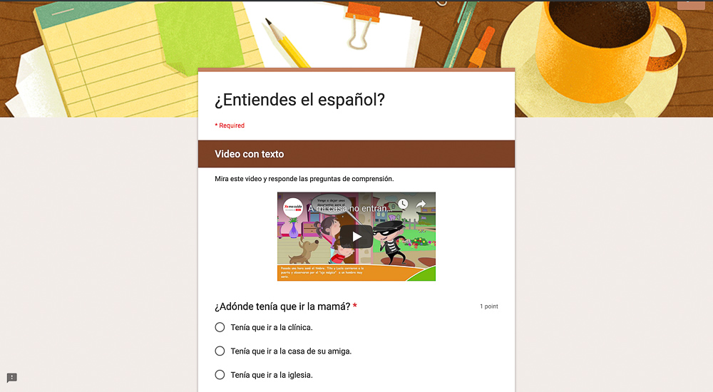 video con texto assessment for Spanish class