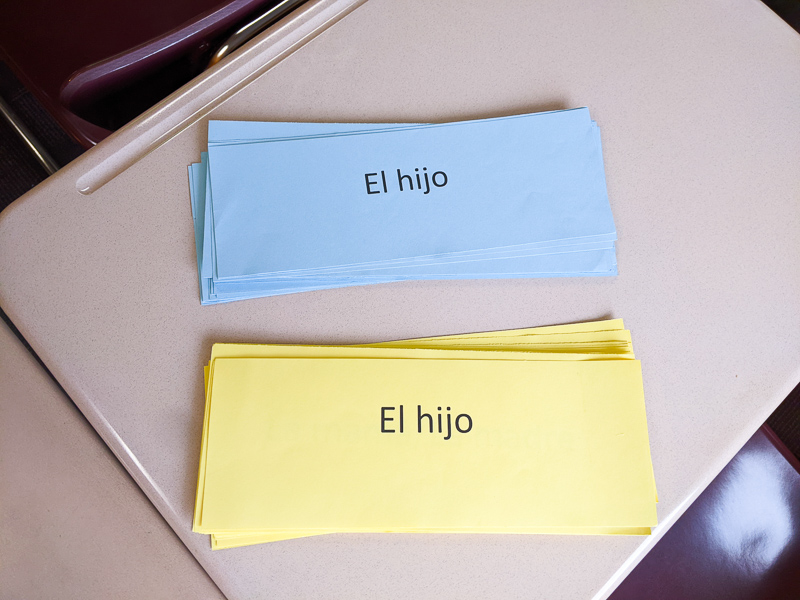 flash cards for Levántense game for Spanish class 